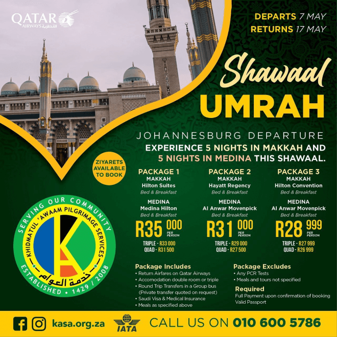 Khidmatul Awaam Shawaal Umrah JHB Departure Package 1 Shawaal